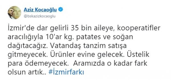 Aziz Kocaoğlu: Vatandaş tanzim satışa gitmeyecek